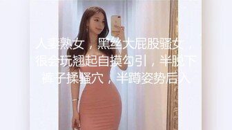 人妻熟女，黑丝大屁股骚女，很会玩翘起自摸勾引，半脱下裤子揉骚穴，半蹲姿势后入